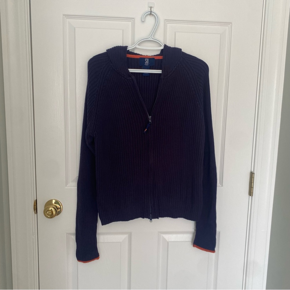 SO Blue Y2K Double Zipper Cardigan Sweater